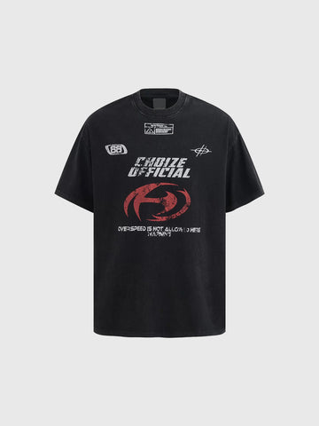 Brick Lane Baggy Racing Graphic Print Tee - Black