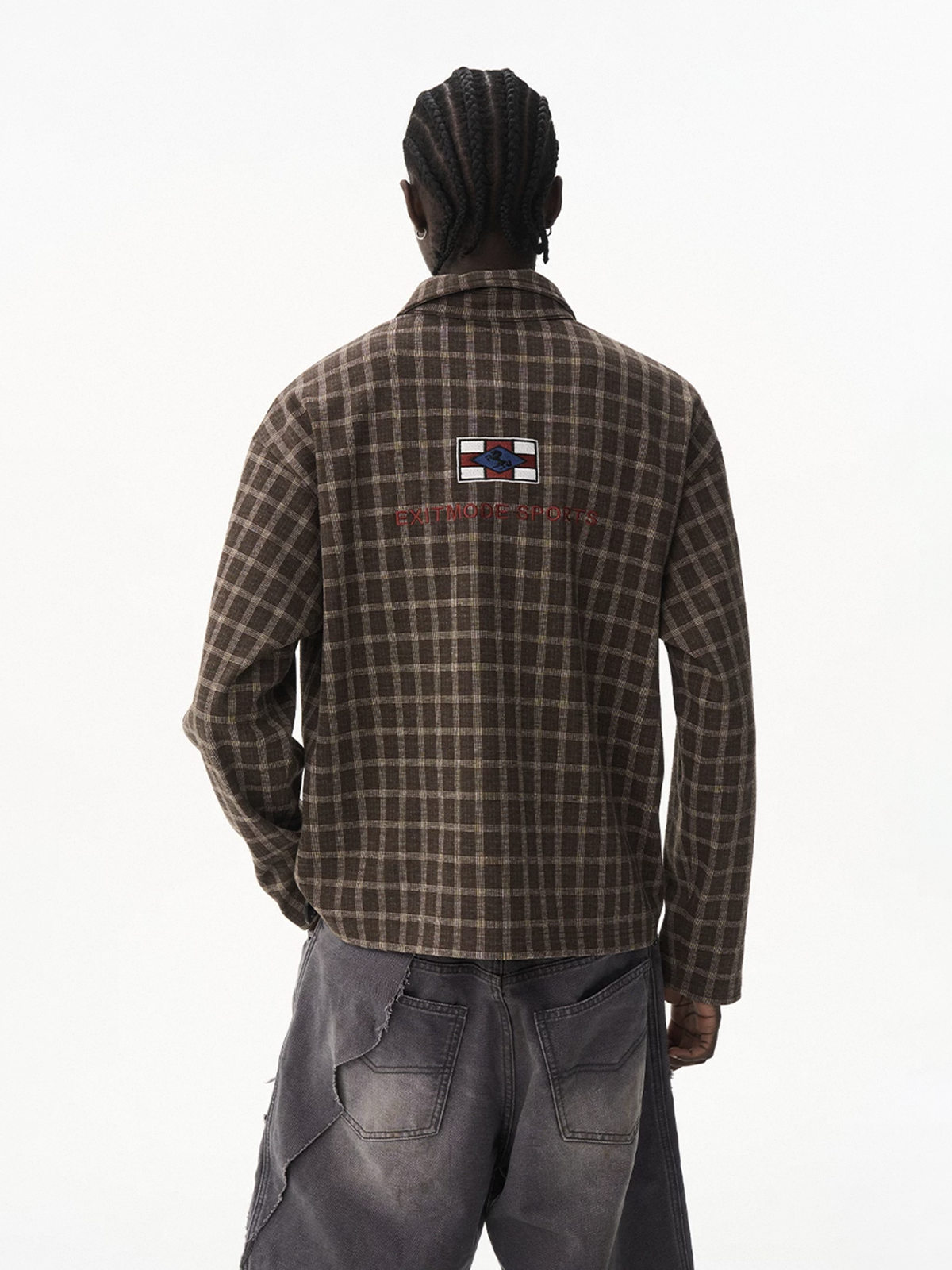 Co-ed Dorm Baggy Plaid Long Sleeve Shirt - Brown