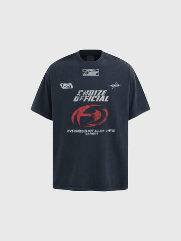 Brick Lane Baggy Racing Graphic Print Tee - Black