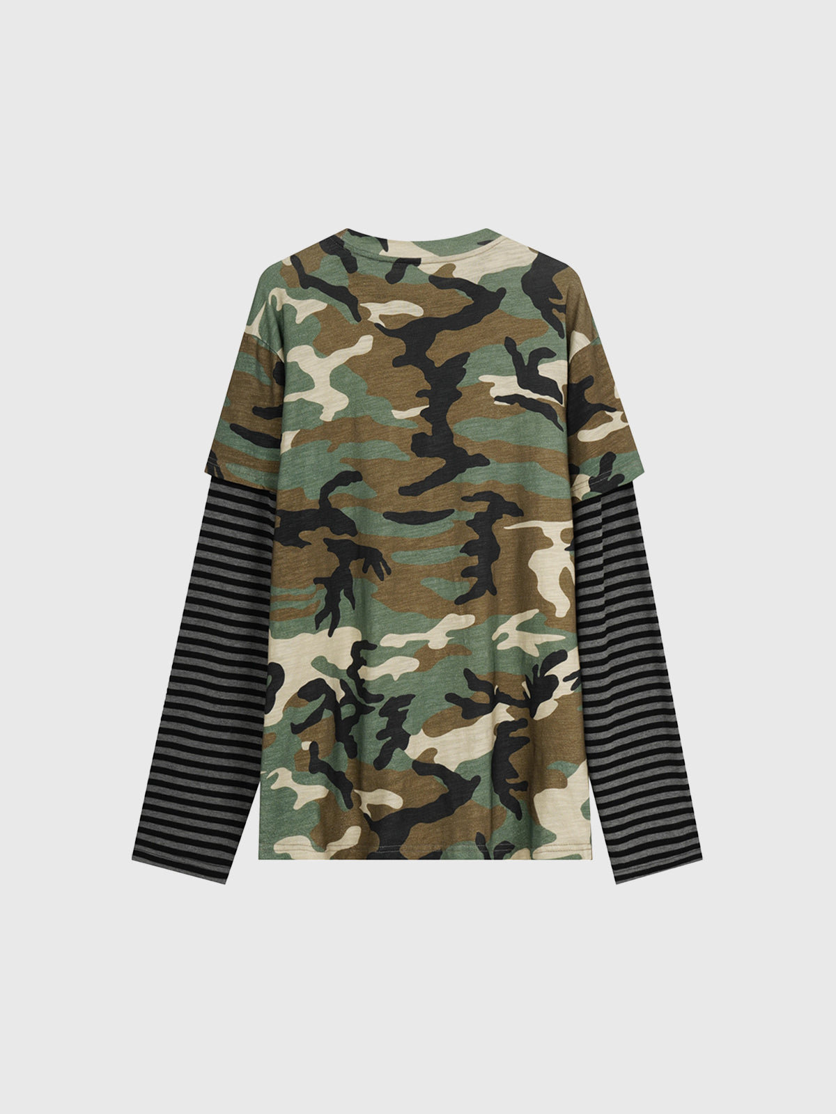 Co-ed Dorm Layered-Look Camouflage Striped Graphic Sweatshirt - Green