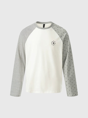 Brick Lane Baggy Stripe Dot Raglan Sleeve Top - Grey/White