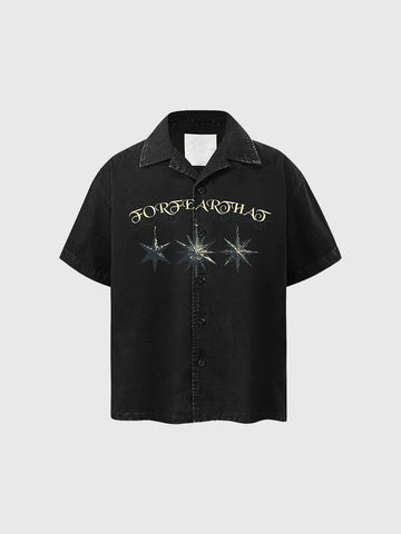 Brick Lane Baggy Celestial Graphic Short Sleeve Shirt - Black