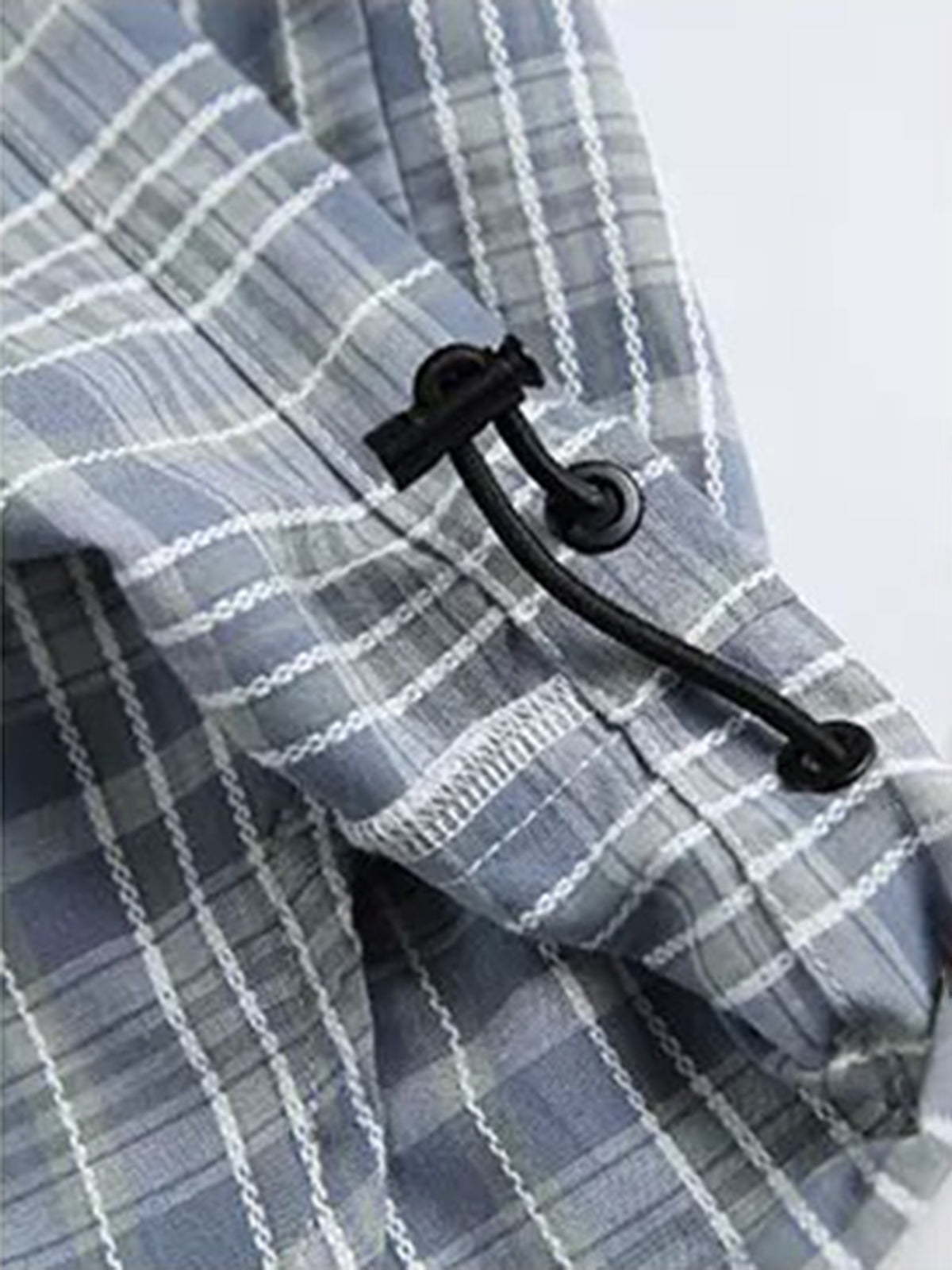 Co-ed Dorm Baggy Check Plaid Zip-up Shirt - Blue/Grey