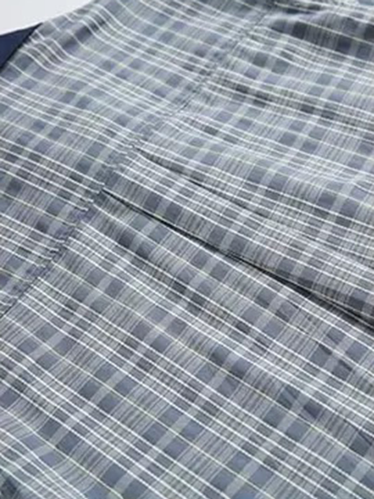 Co-ed Dorm Baggy Check Plaid Zip-up Shirt - Blue/Grey