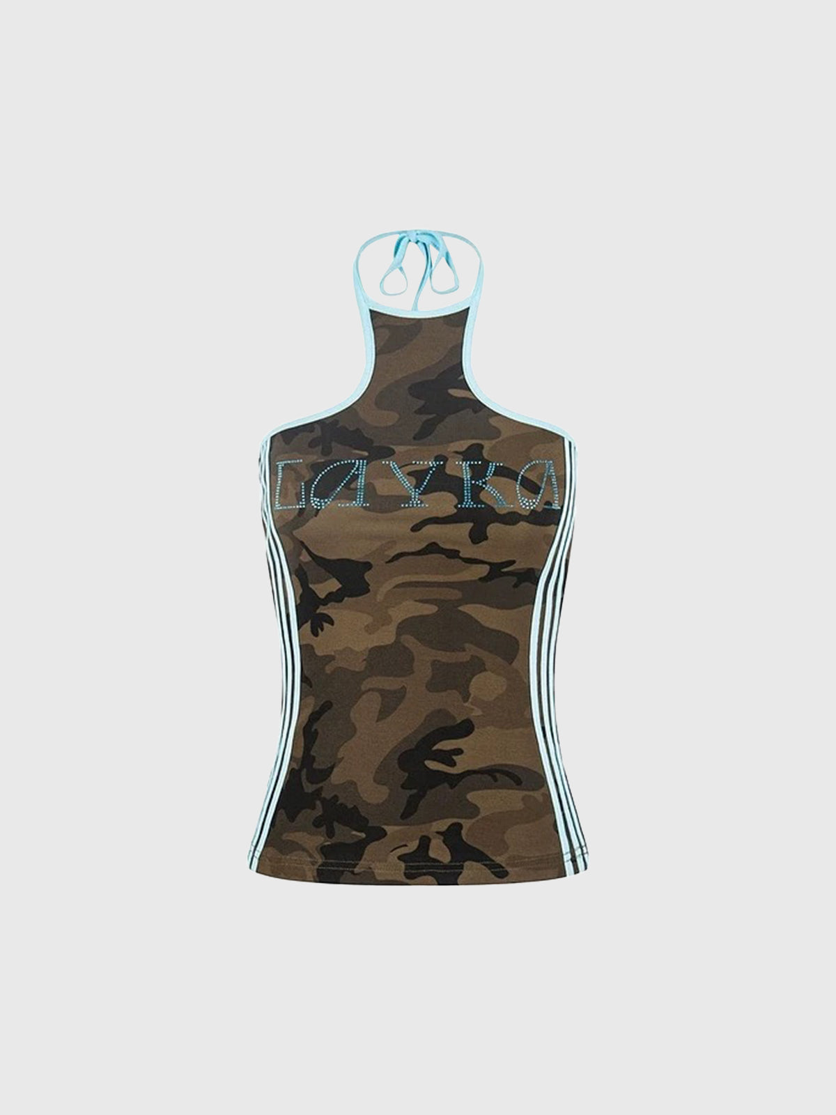 Brick Lane Halter Rhinestone Camouflage Contrast Top - Camo