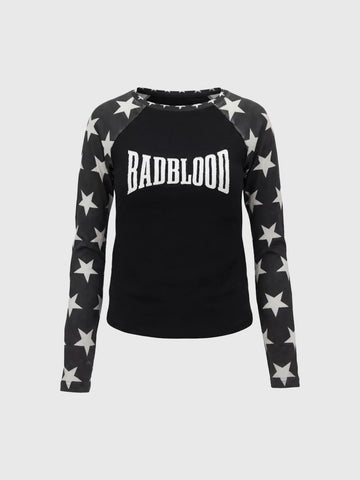 Brick Lane Skimming Star Graphic Long Sleeve Tee - Black
