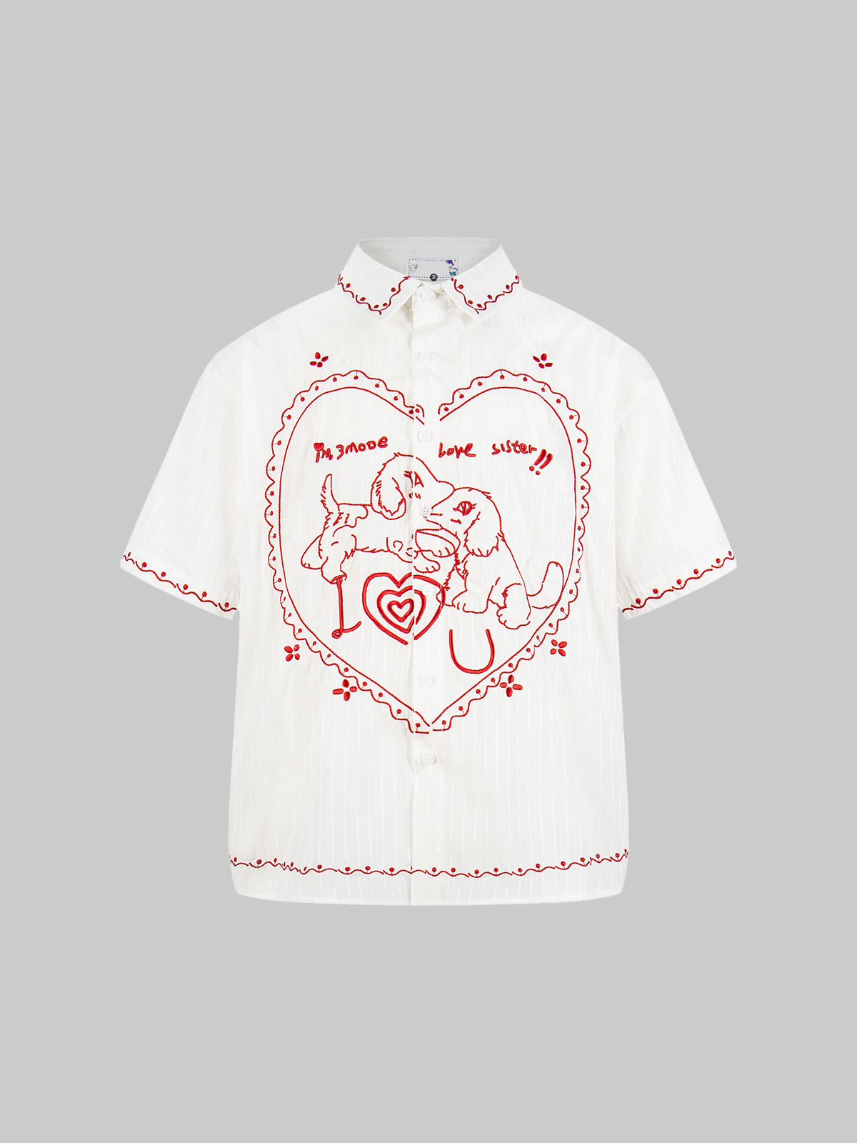 Brick Lane Baggy Heart Embroidered Graphic Tee - White