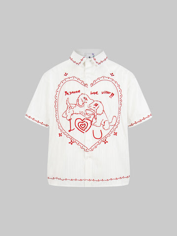 Brick Lane Baggy Heart Embroidered Graphic Tee - White