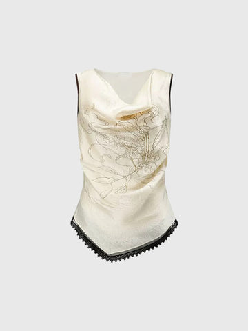 Dolled Office Lace Detailed Slim Fit Tank Top - Cream