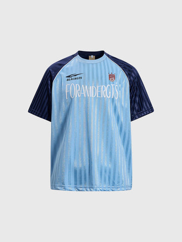 Co-ed Dorm Baggy Stripe Jersey Star Graphic - Blue