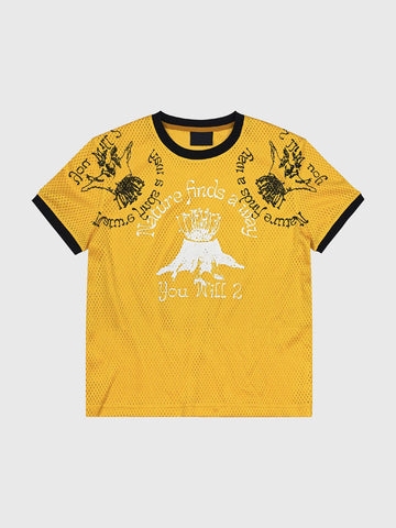 Co-ed Dorm Baggy Stripe Jersey Totem Graphic - Yellow