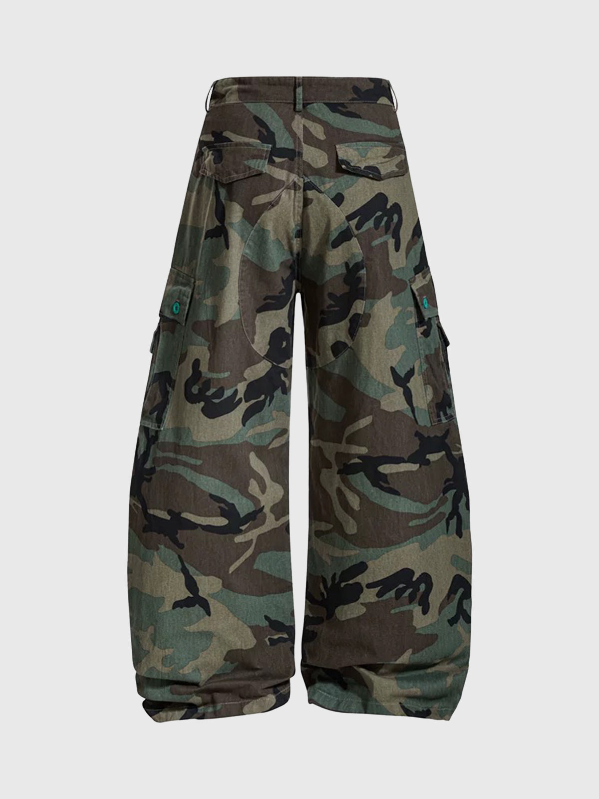 Brick Lane Curved Cut Camouflage Contrast Utility Pants - Camo