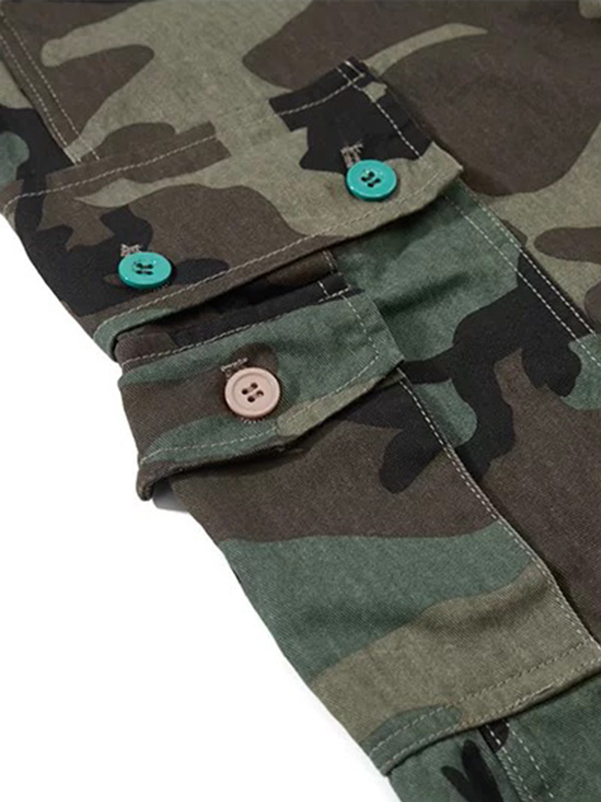 Brick Lane Curved Cut Camouflage Contrast Utility Pants - Camo