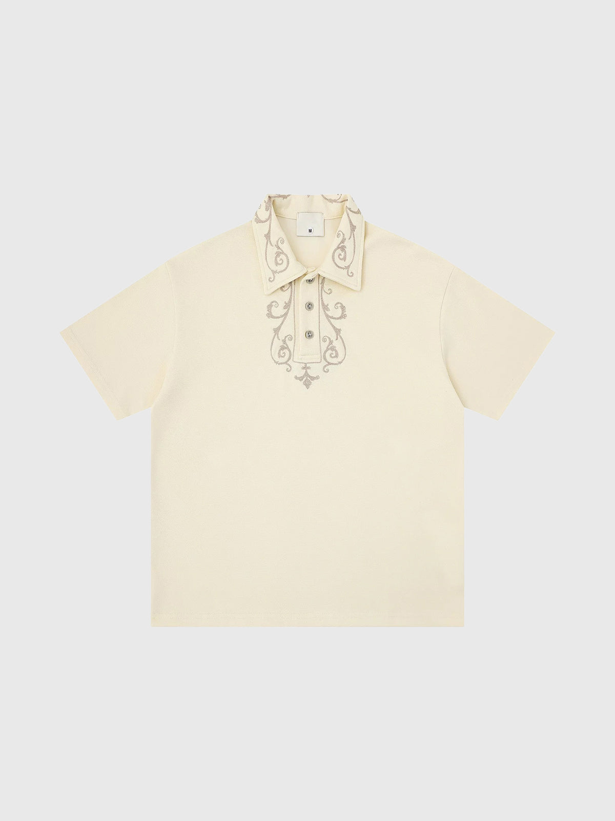 Co-ed Dorm Baggy Lace-up Embroidered Polo - Apricot