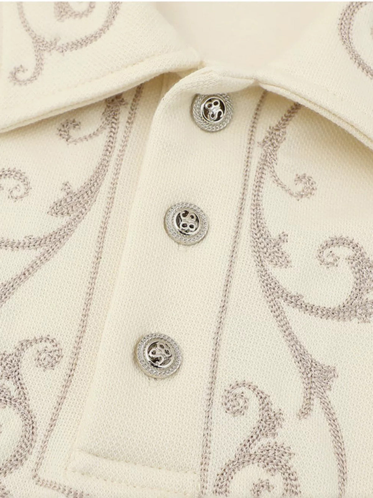 Co-ed Dorm Baggy Lace-up Embroidered Polo - Apricot