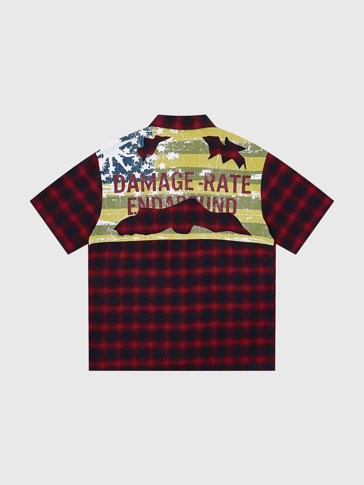 Brick Lane Baggy Contrast Check Plaid Graphic Shirt - Red/Black