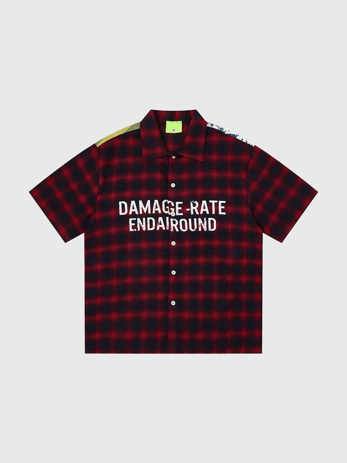 Brick Lane Baggy Contrast Check Plaid Graphic Shirt - Red/Black