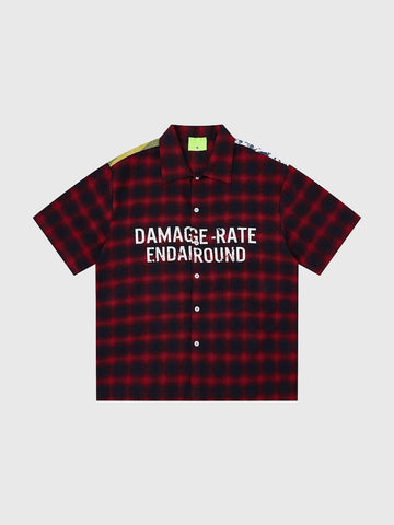 Brick Lane Baggy Contrast Check Plaid Graphic Shirt - Red/Black