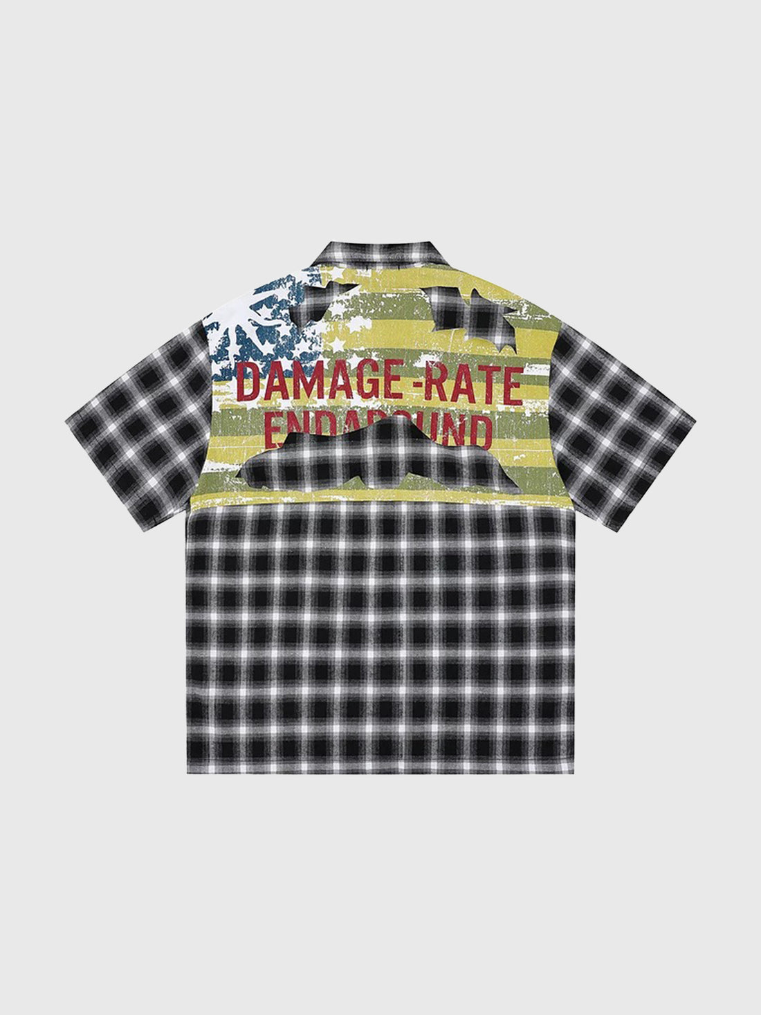 Brick Lane Baggy Contrast Check Plaid Graphic Shirt - Mono