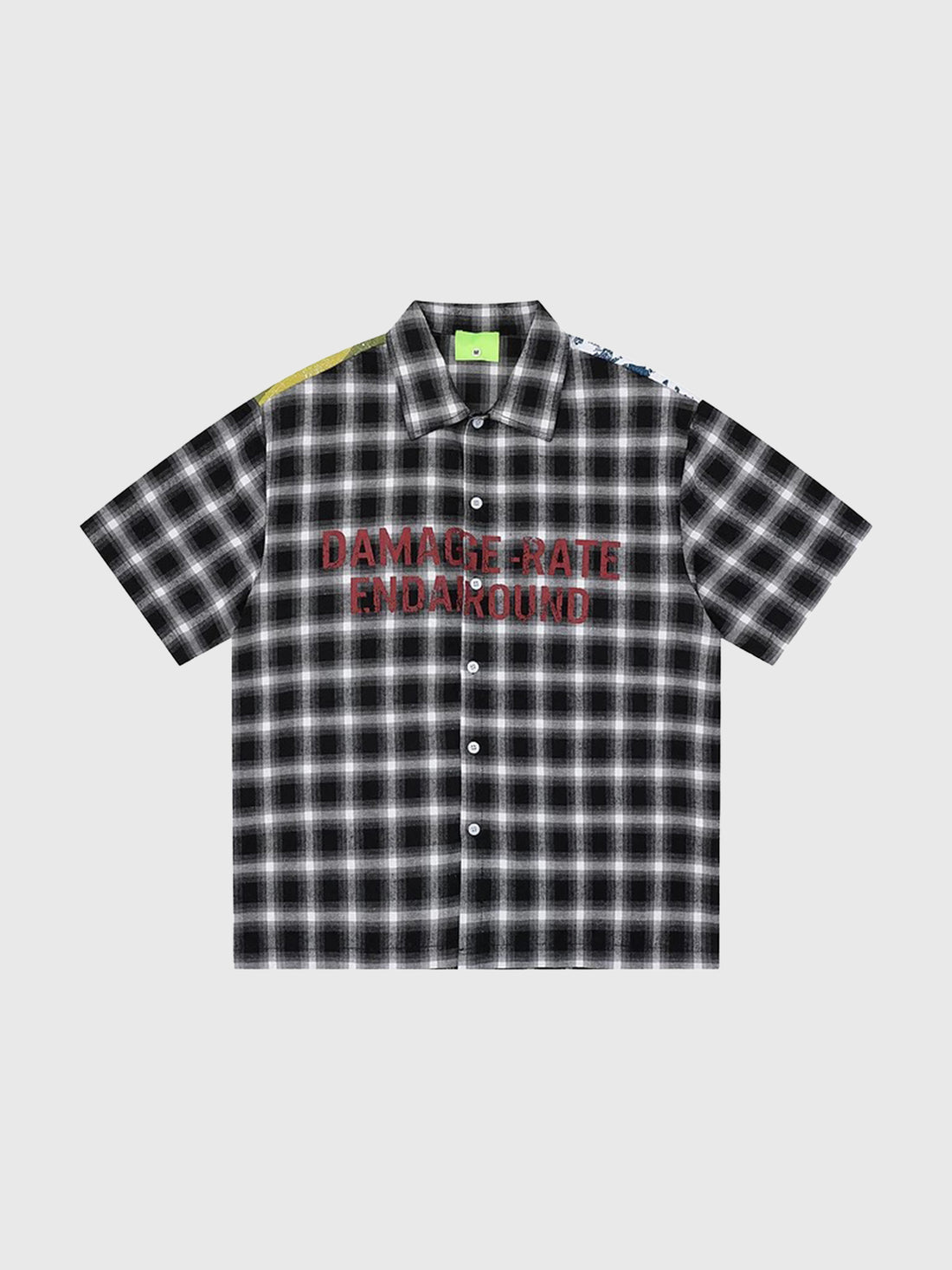 Brick Lane Baggy Contrast Check Plaid Graphic Shirt - Mono