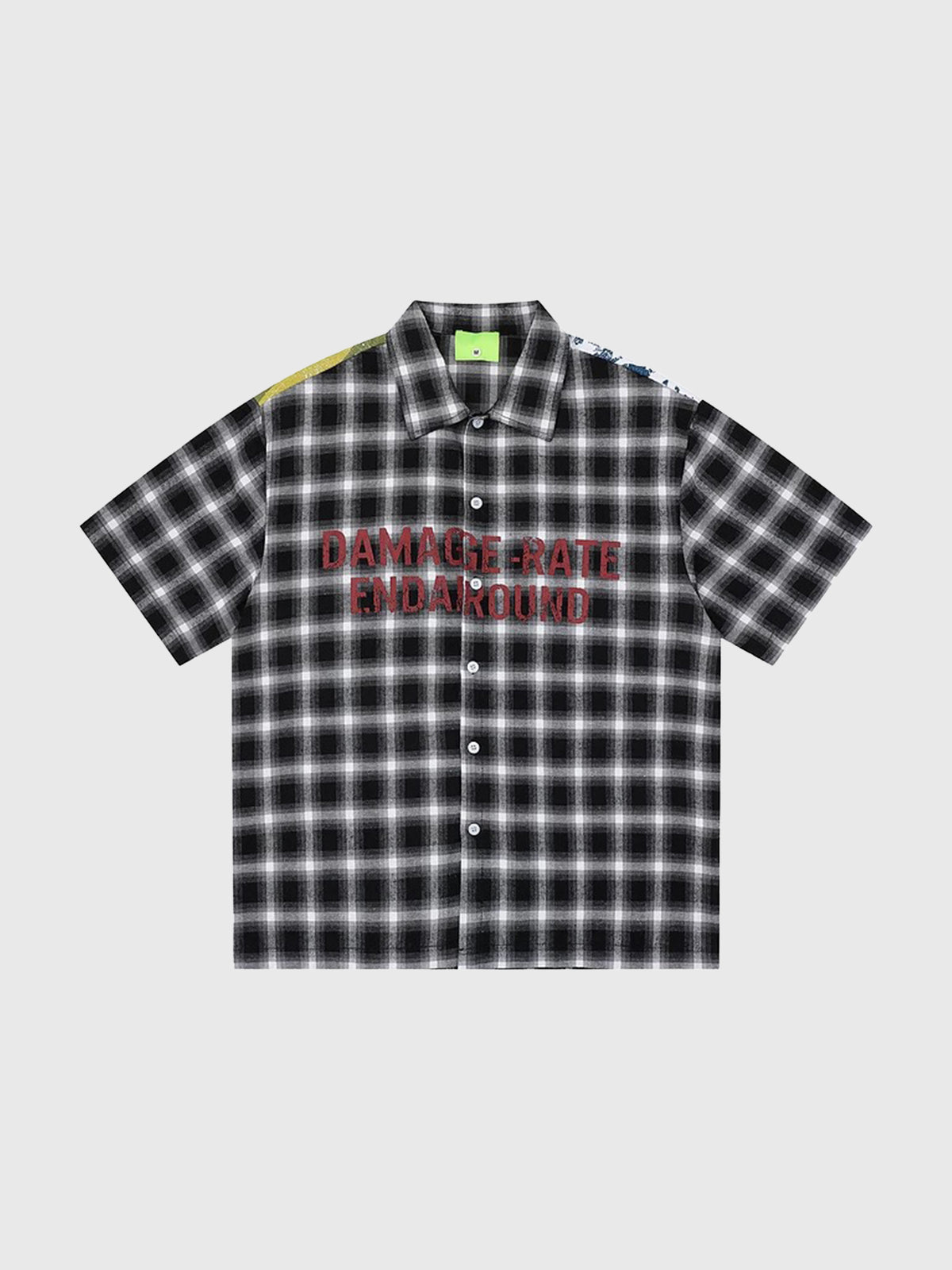 Brick Lane Baggy Contrast Check Plaid Graphic Shirt - Mono