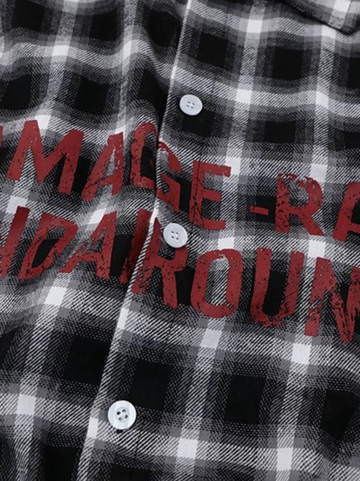 Brick Lane Baggy Contrast Check Plaid Graphic Shirt - Mono