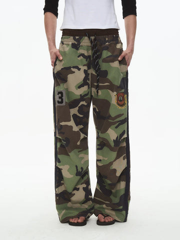 Brick Lane Wide-leg Camouflage Side Stripe Utility Pants - Camo