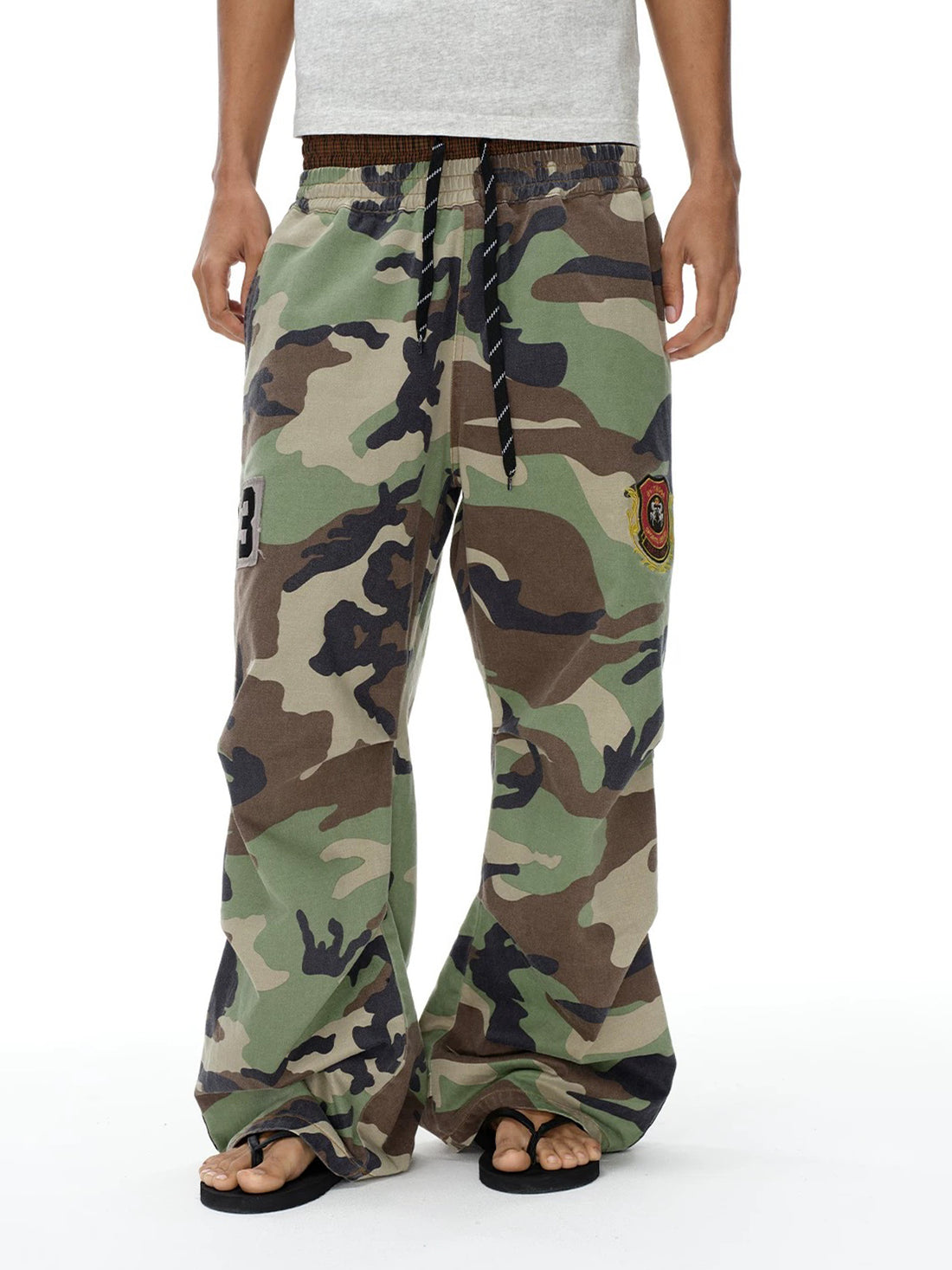 Brick Lane Wide-leg Camouflage Side Stripe Utility Pants - Camo