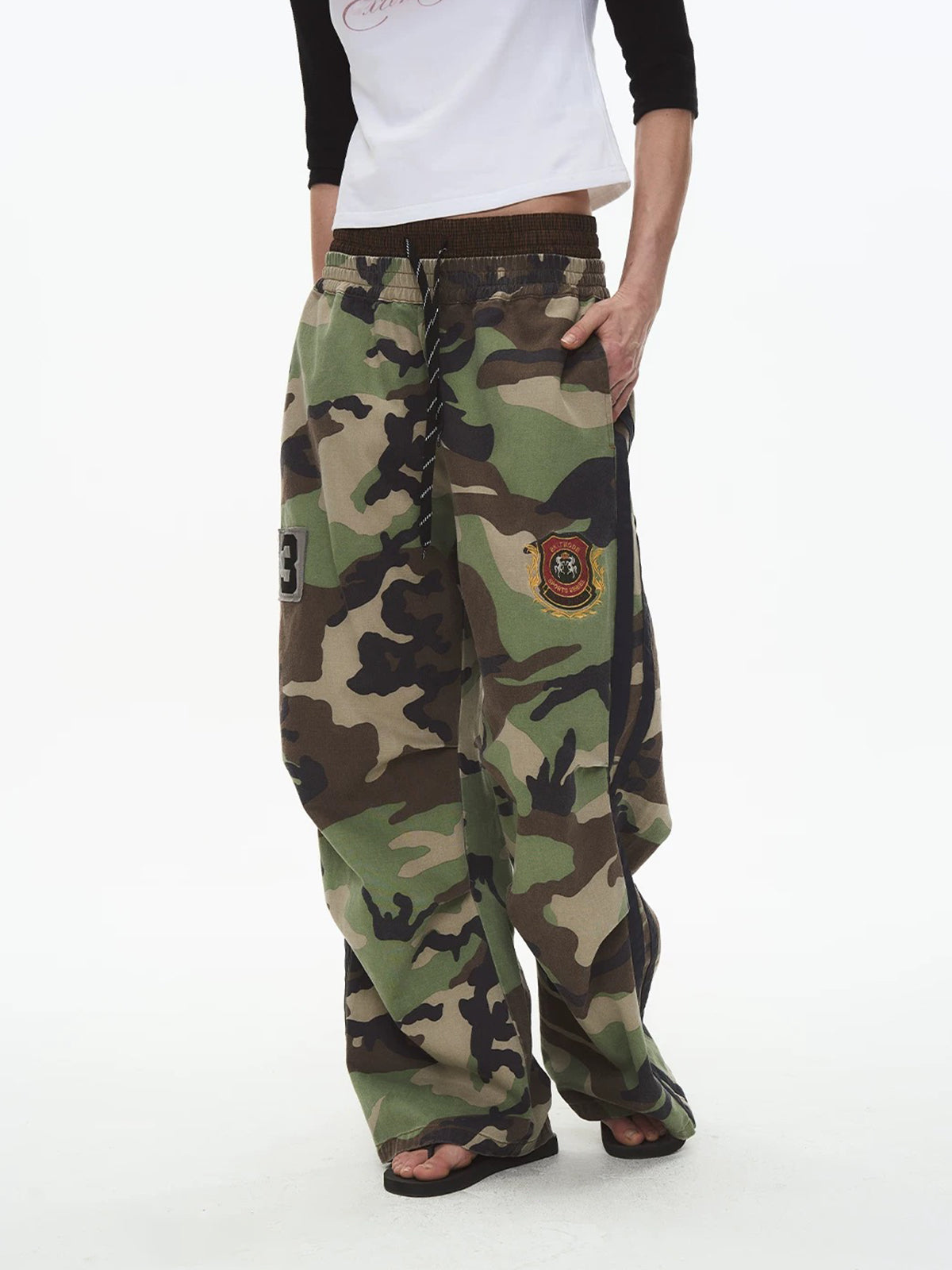 Brick Lane Wide-leg Camouflage Side Stripe Utility Pants - Camo