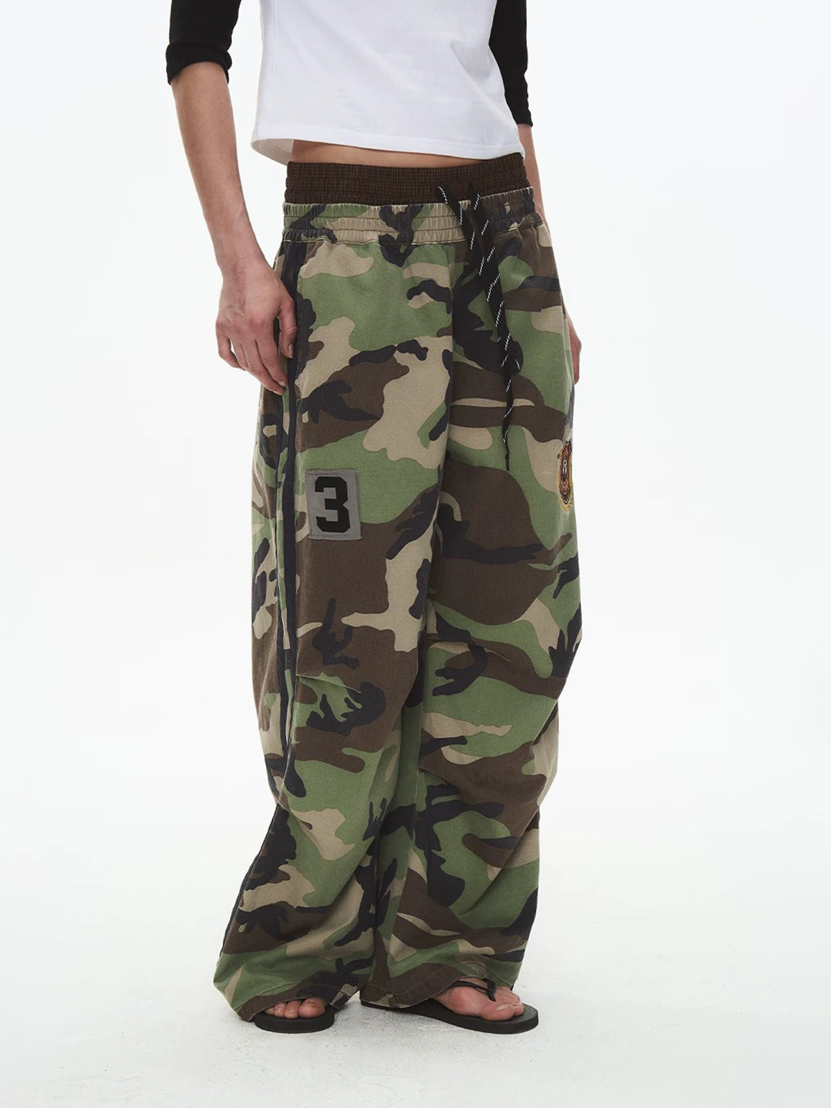 Brick Lane Wide-leg Camouflage Side Stripe Utility Pants - Camo