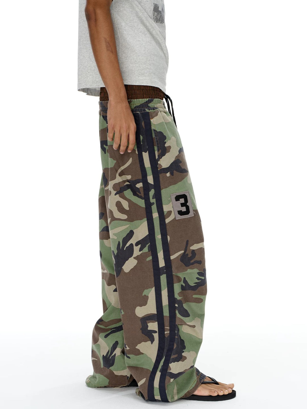 Brick Lane Wide-leg Camouflage Side Stripe Utility Pants - Camo