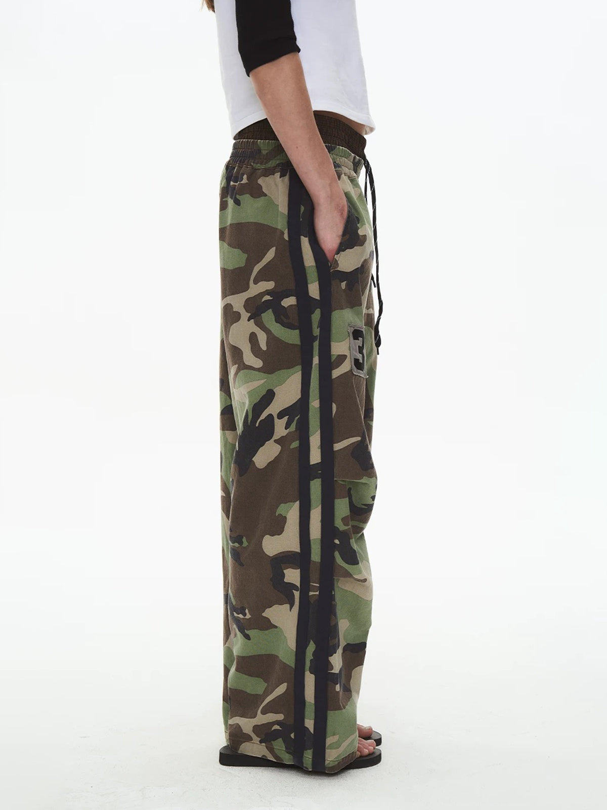 Brick Lane Wide-leg Camouflage Side Stripe Utility Pants - Camo