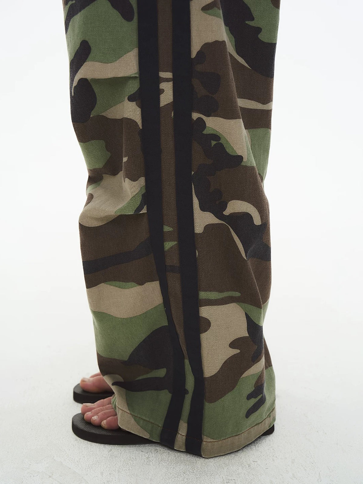 Brick Lane Wide-leg Camouflage Side Stripe Utility Pants - Camo