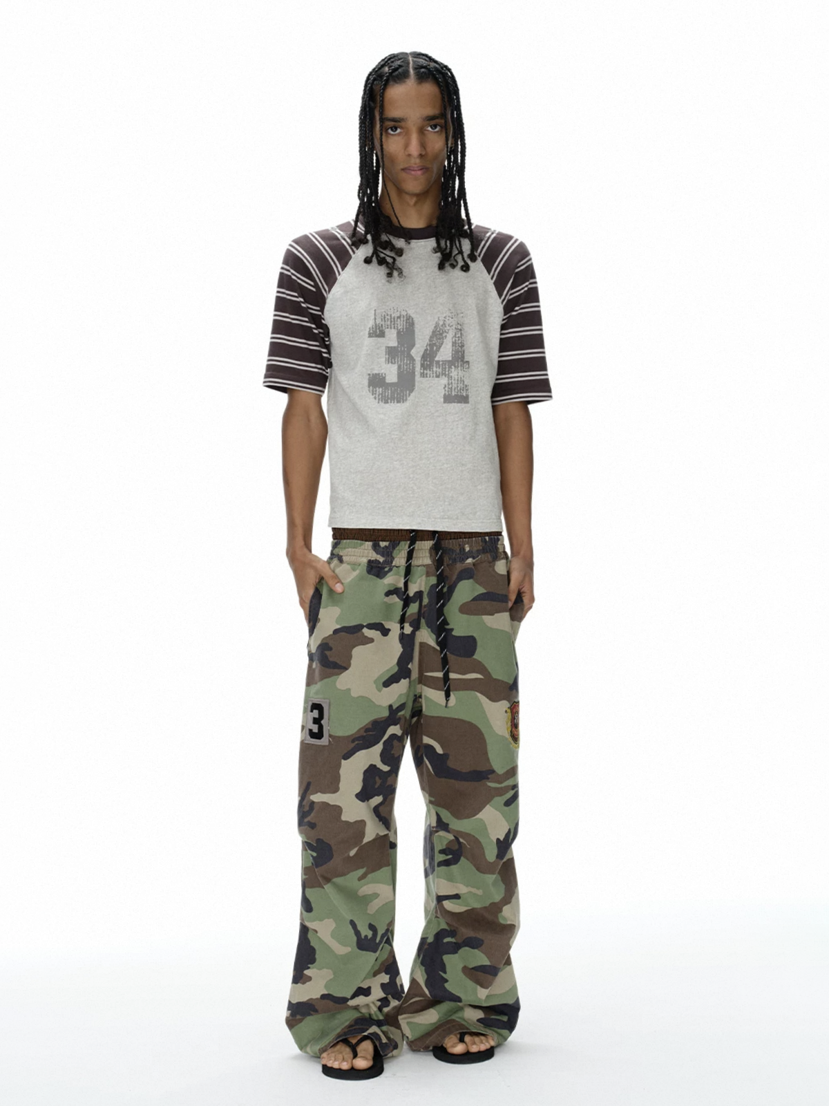 Brick Lane Wide-leg Camouflage Side Stripe Utility Pants - Camo