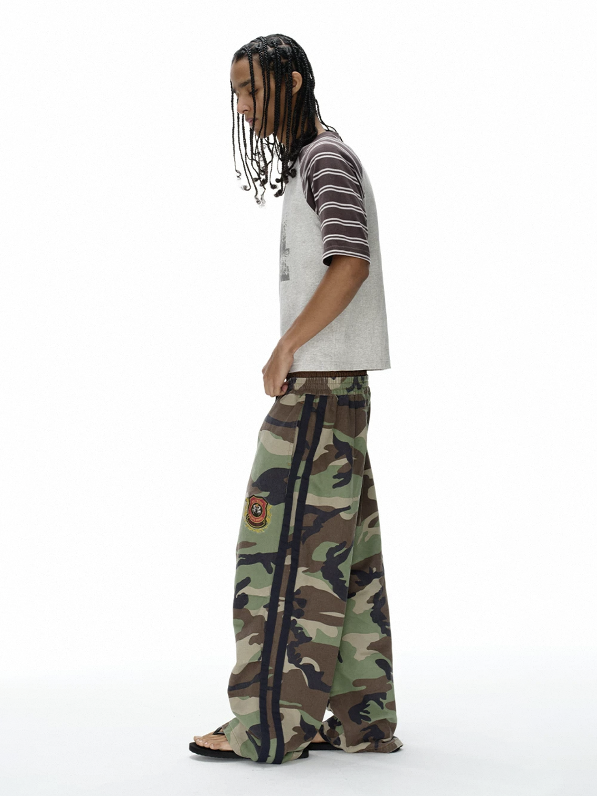 Brick Lane Wide-leg Camouflage Side Stripe Utility Pants - Camo