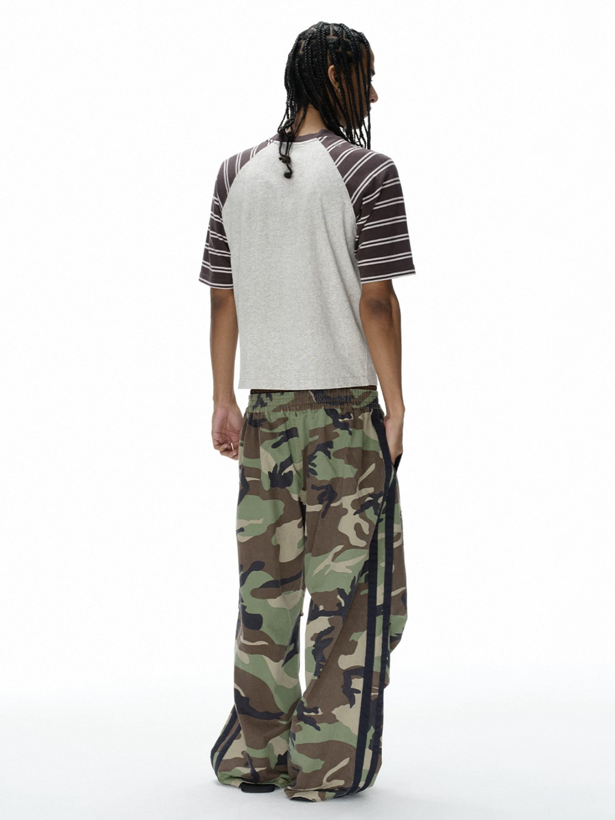 Brick Lane Wide-leg Camouflage Side Stripe Utility Pants - Camo
