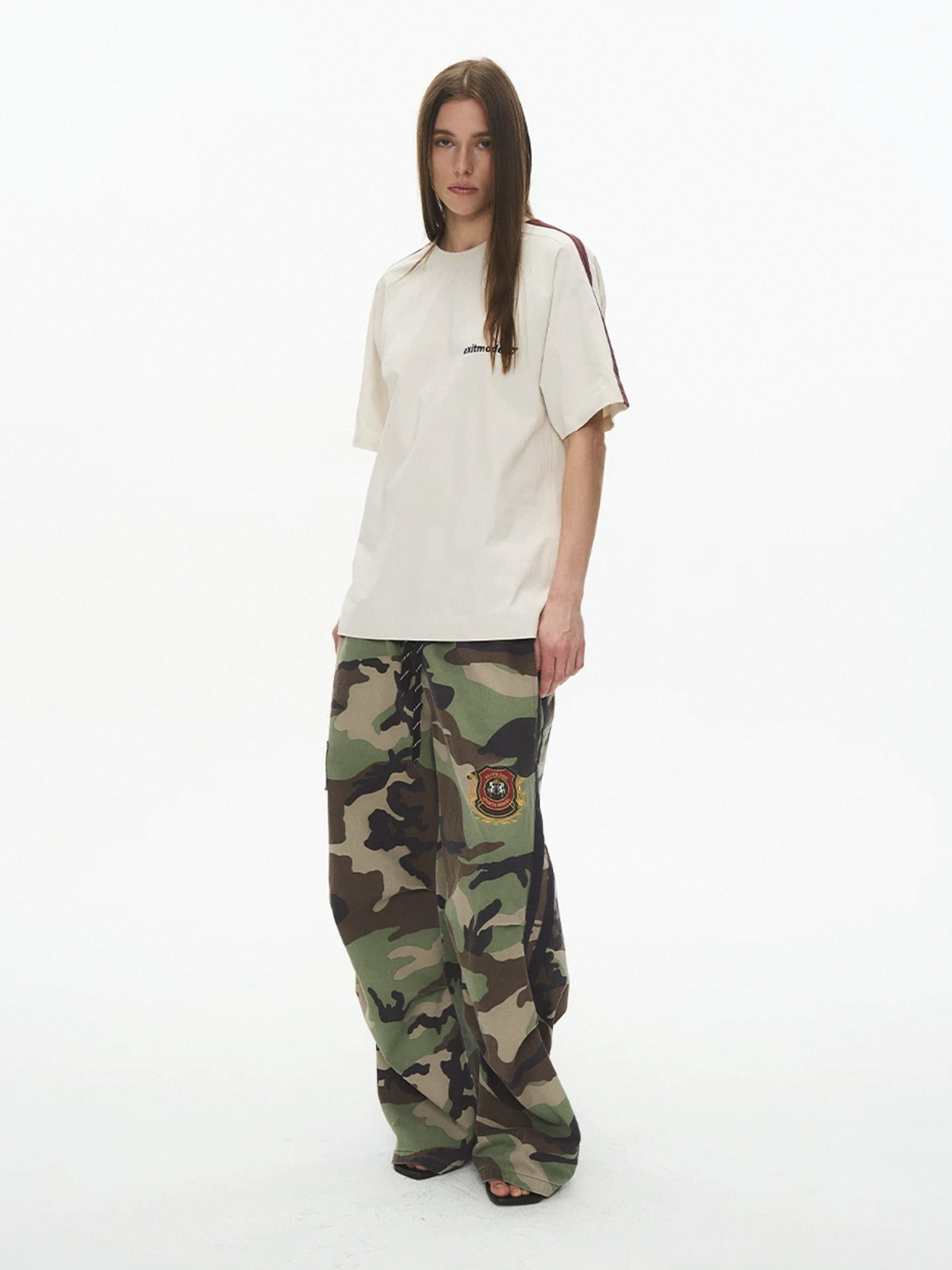 Brick Lane Wide-leg Camouflage Side Stripe Utility Pants - Camo