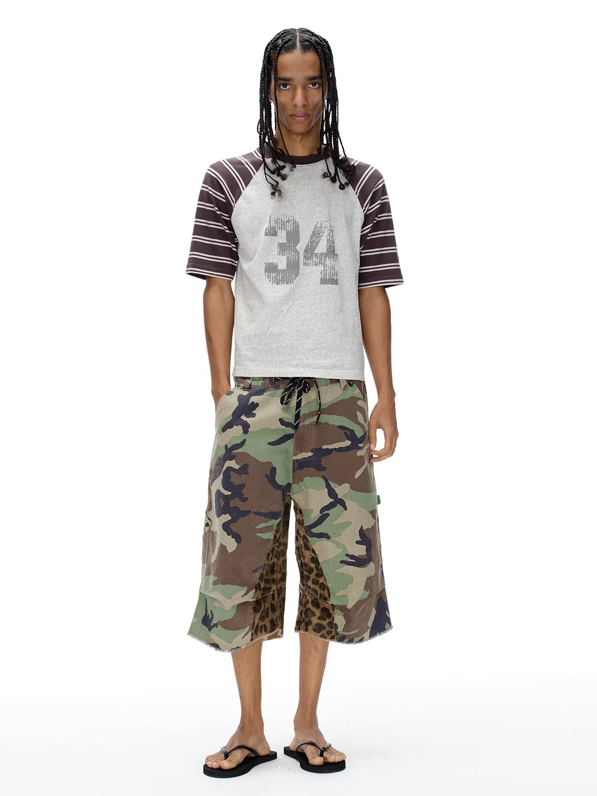 Brick Lane Wide-leg Leopard Camouflage Patchwork Jorts - Camo