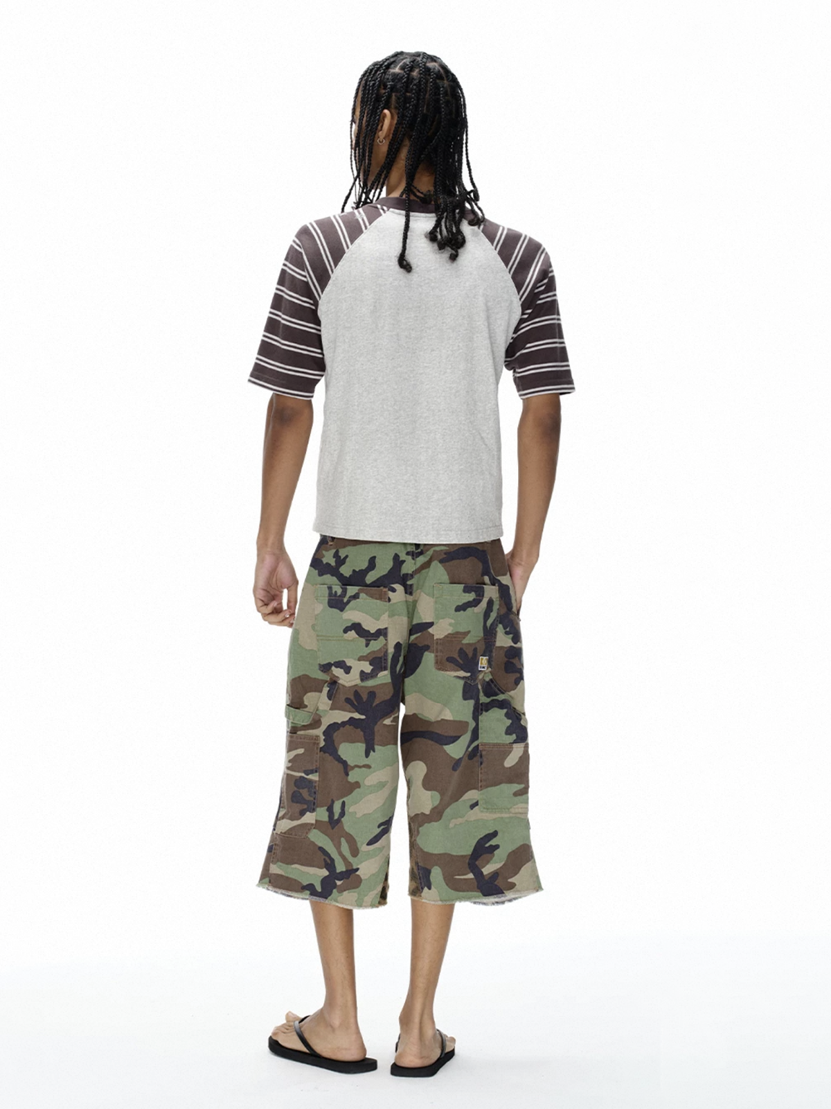 Brick Lane Wide-leg Leopard Camouflage Patchwork Jorts - Camo