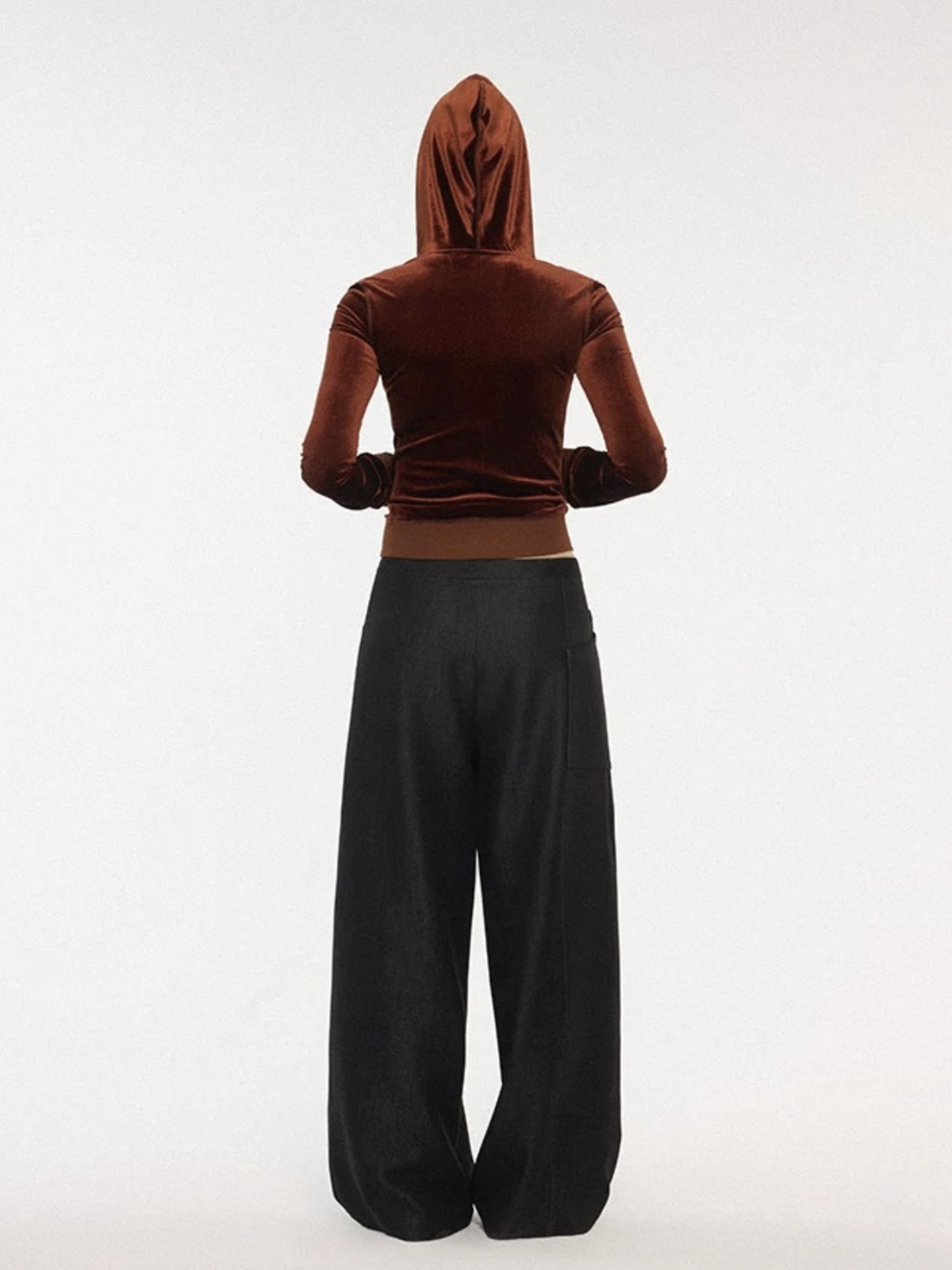 Co-ed Dorm Skimming Velour Cropped Zip-up Hoodie - Brown