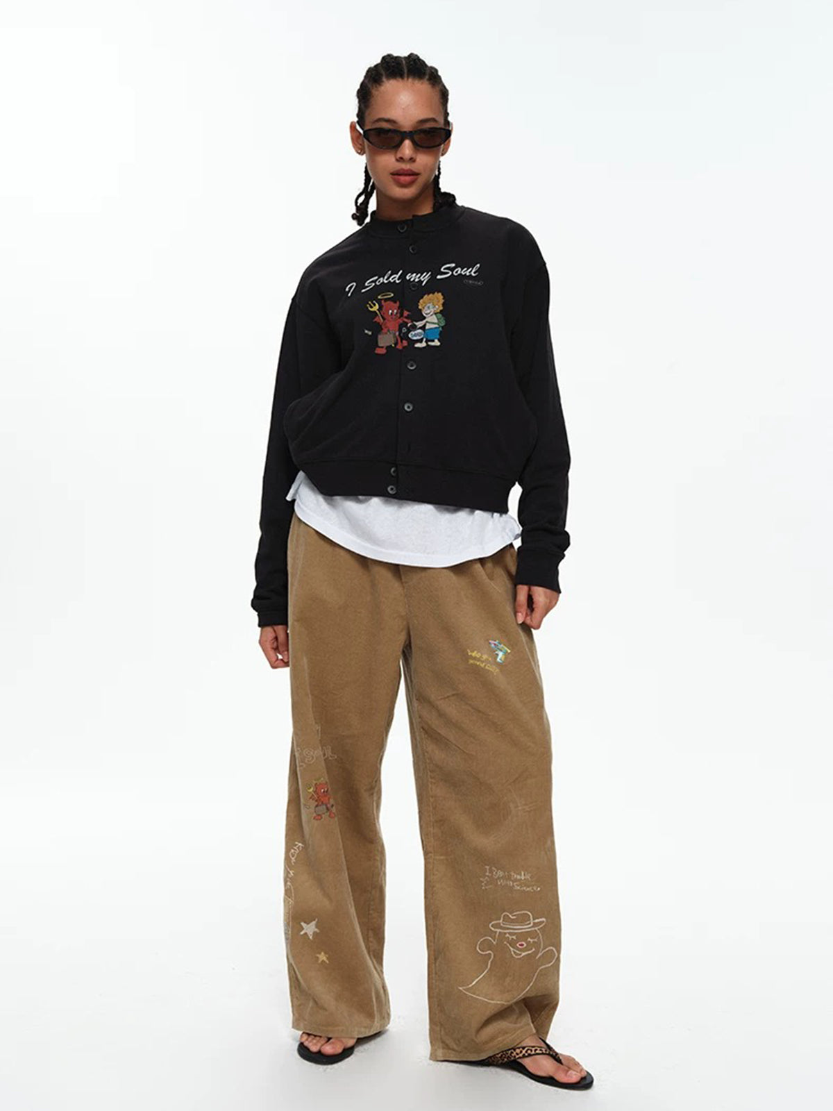 Co-ed Dorm Baggy Graphic Print Snap Jacket - Black