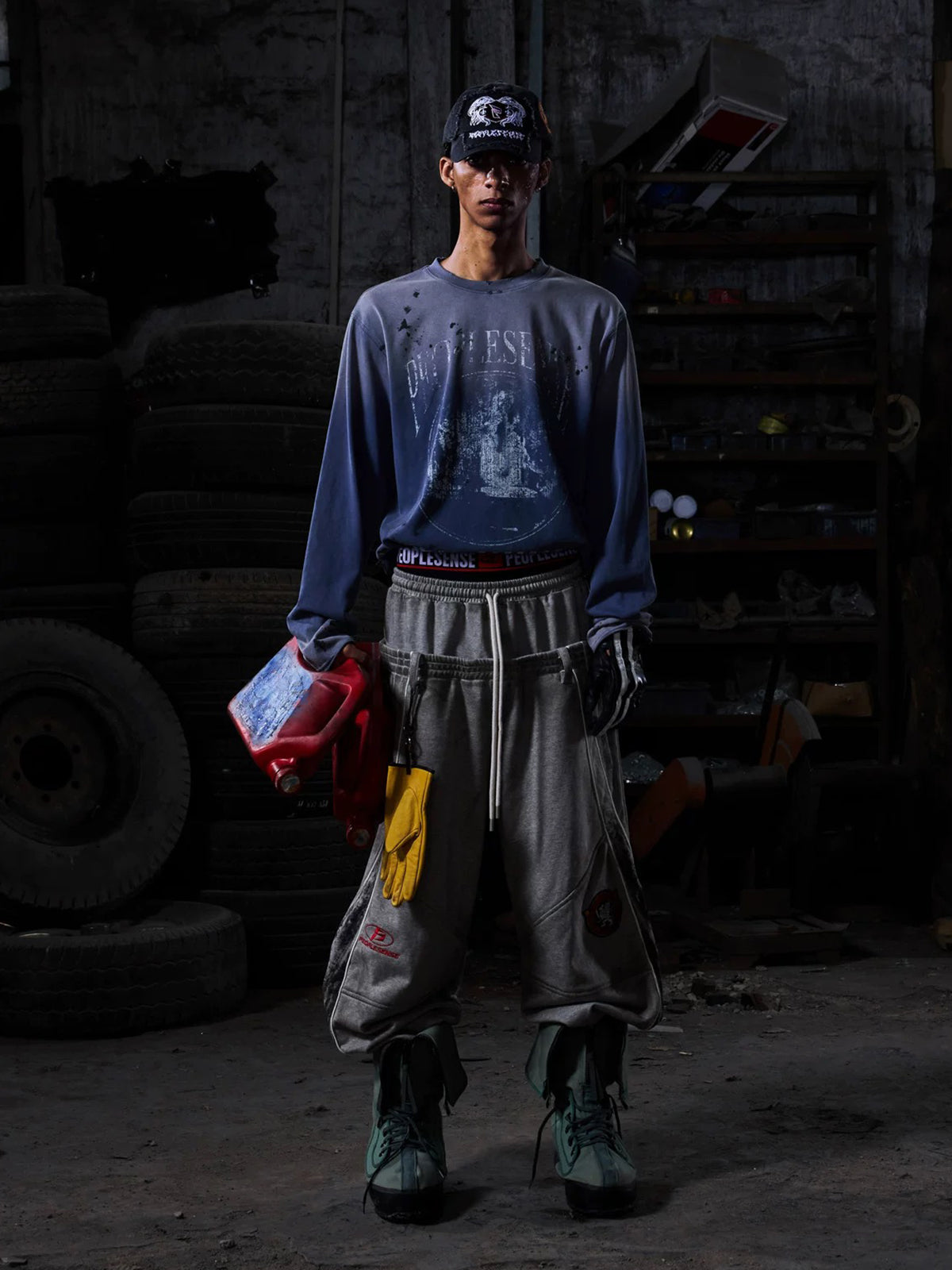 Co-ed Dorm Baggy Distressed Graphic Sweatshirt - Blue