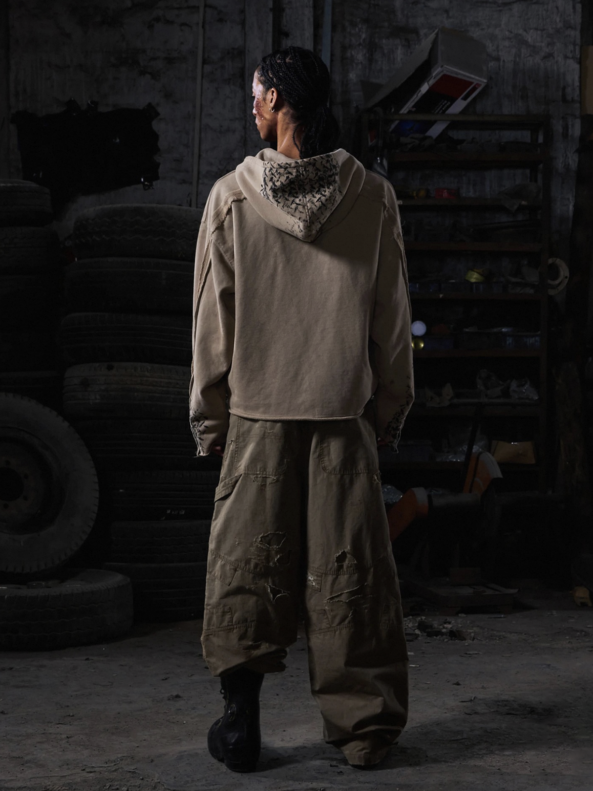 Co-ed Dorm Baggy Distressed Graphic Hoodie - Brown