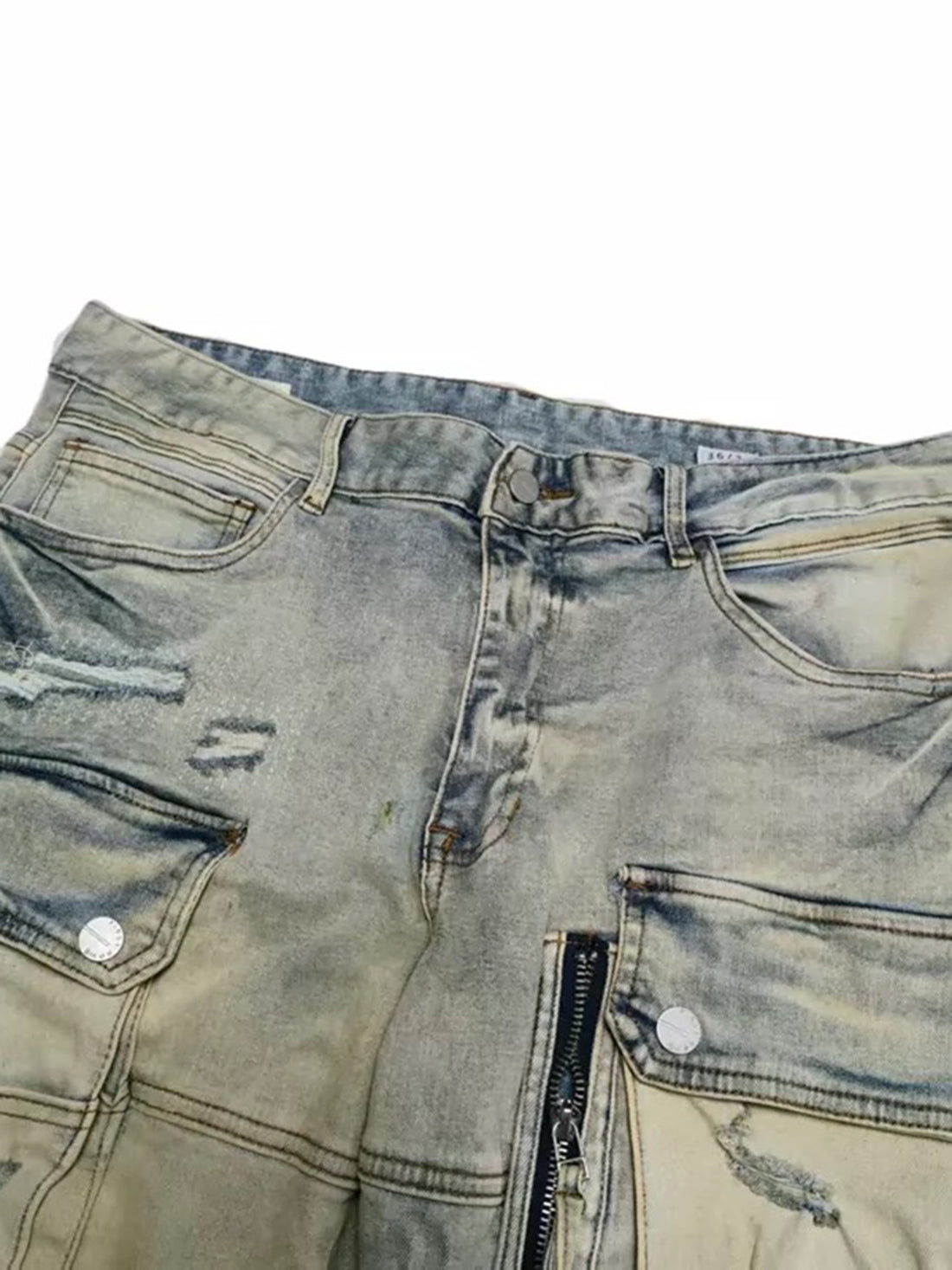 Co-ed Dorm Wide-leg Washed Multi-Pocket Cargo Pants - Beige