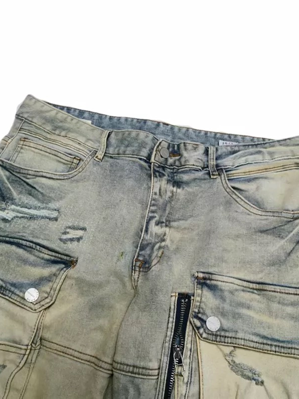 Co-ed Dorm Wide-leg Washed Multi-Pocket Cargo Pants - Beige