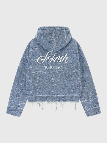 Co-ed Dorm Baggy Washed Knit Hoodie - Blue
