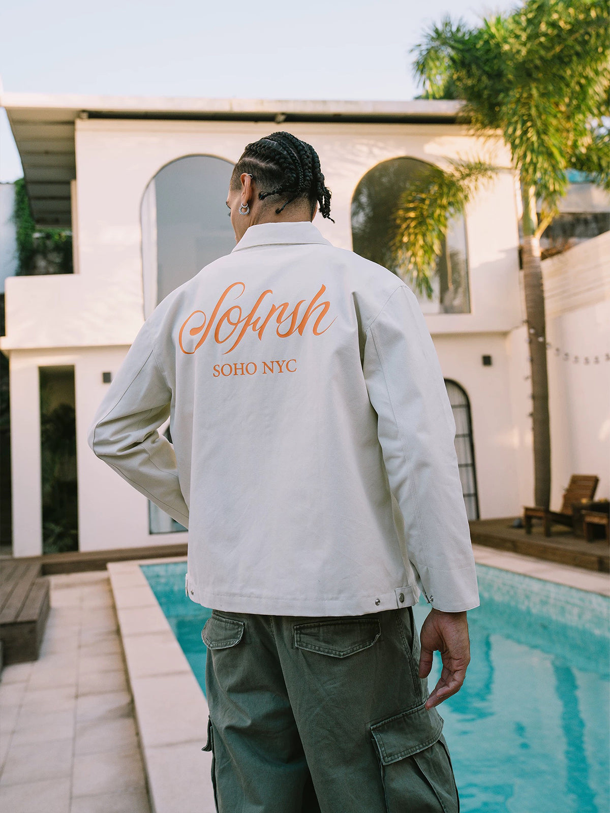 Co-ed Dorm  Baggy Graphic Polo Jacket - Beige