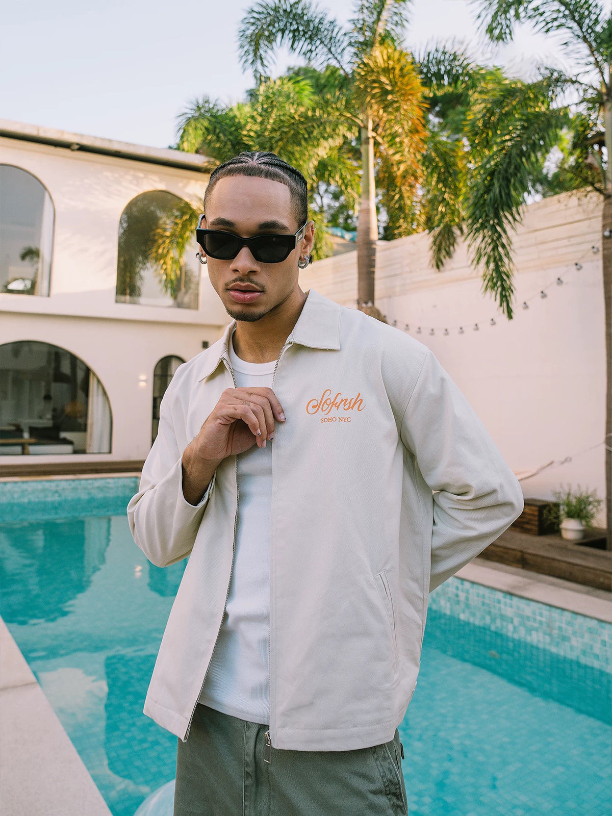 Co-ed Dorm  Baggy Graphic Polo Jacket - Beige