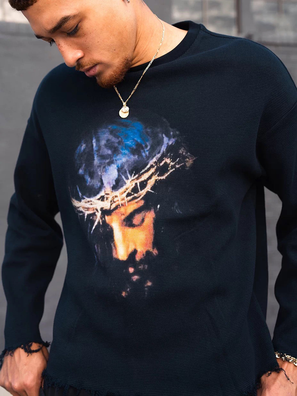 Co-ed Dorm Baggy Distressed Graphic Sweatshirt - Black