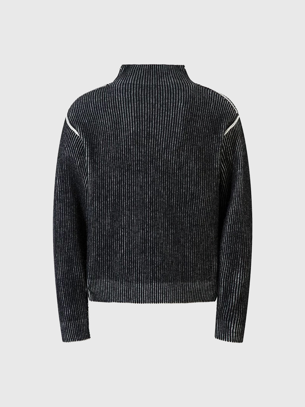 Co-ed Dorm Baggy Graphic Mock-Neck Knit Sweater - Black